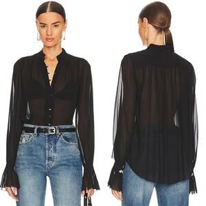 NEW L'agence Balloon Long Sleeved Black Sheer Button Blouse Women's Size: XS